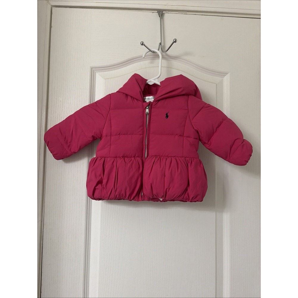 Ralph Lauren Baby Girls Hooded Puffer Coat | Fuchsia | Goose Down | 9 Months